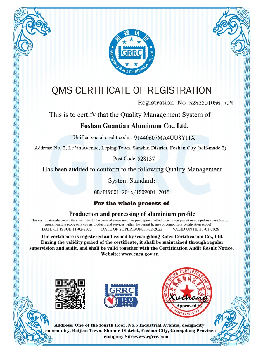 Guantian-Qualitätsmanagementzertifikat von GRRC, Registrierung 52823Q10561R0M
