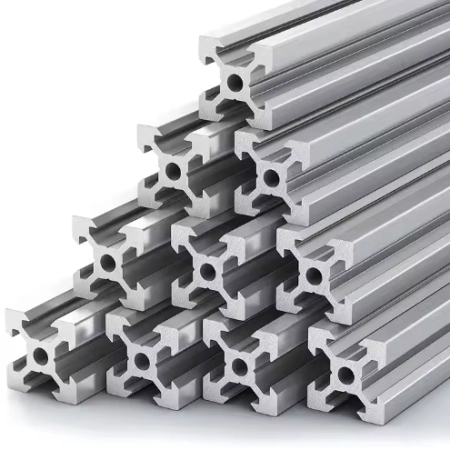 Profil aluminium dengan alur T dan beragam penampang